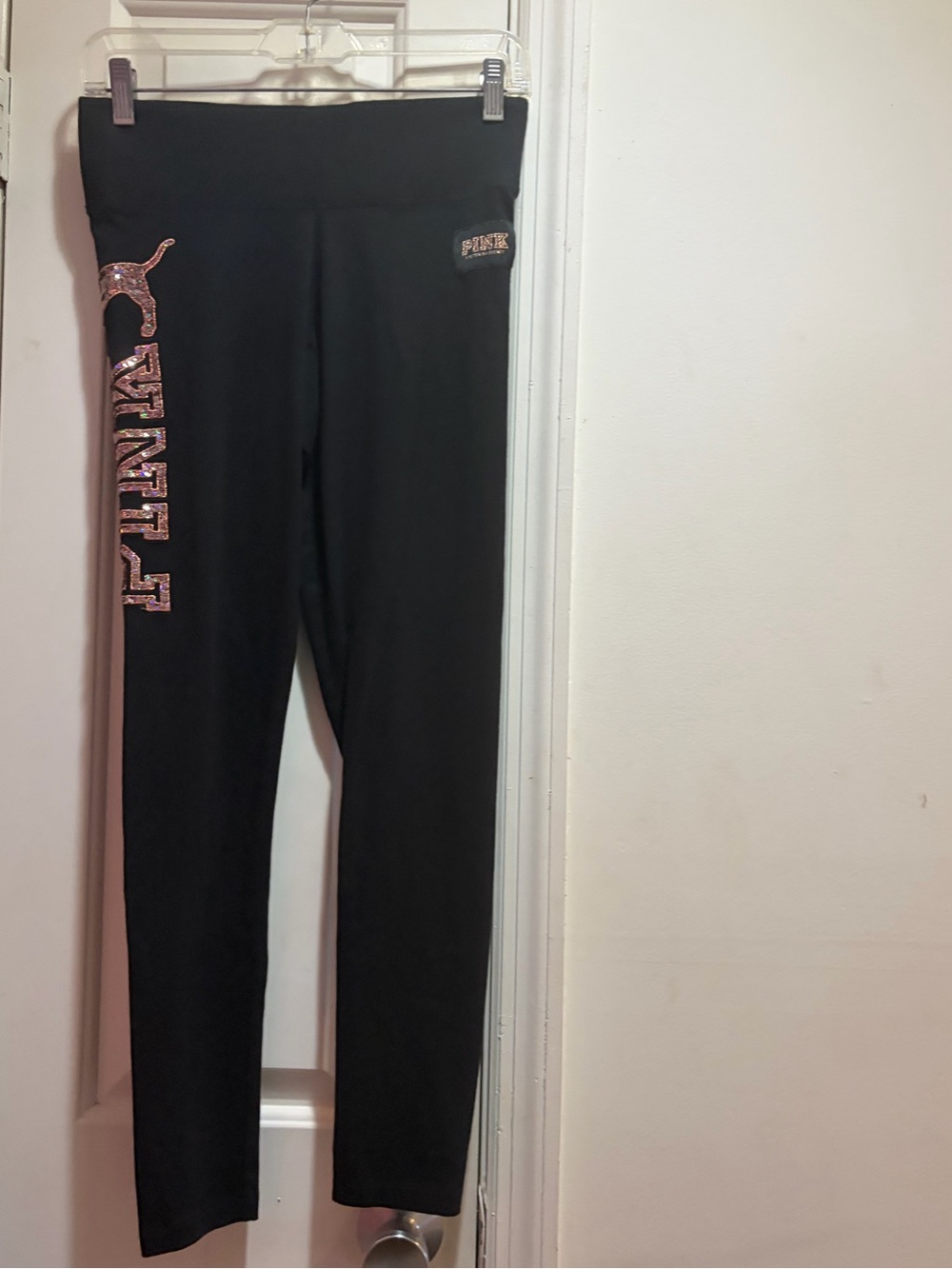 PINK Victoria's Secret Black Logo Leggings with Rose Gold Sequins - Picture 12 of 16